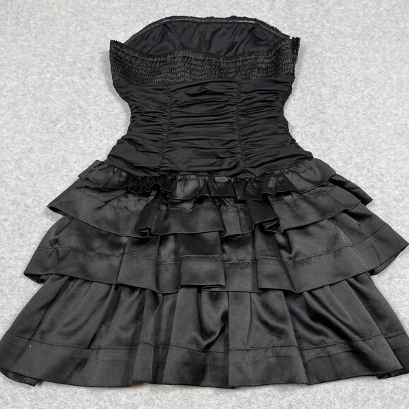 B Tru Womens Size S Black Satin Ruffle Mini Dress - Picture 2 of 6